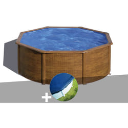 Kit piscine acier aspect bois Gré Sicilia ronde 3,70 x 1,22 m + Bâche hiver