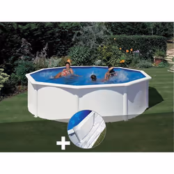 Kit piscine acier blanc Gré Fidji ronde 4,80 x 1,22 m + Tapis de sol