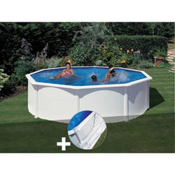 Kit piscine acier blanc Gré Fidji ronde 4,80 x 1,22 m + Tapis de sol