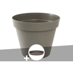 Pot de fleur rond Toscane Ø 80 x H.66 cm Taupe + Soucoupe - Eda