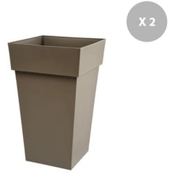 EDA - Lot de 2 pots de fleur carré Toscane 39 x H.65 cm - Taupe