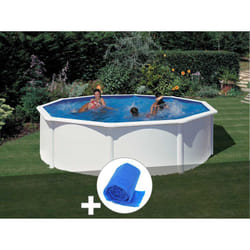 Kit piscine acier blanc Gré Fidji ronde 4,80 x 1,22 m + Bâche à bulles