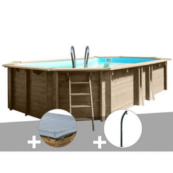 Kit piscine bois Gré Safran 2 6,20 x 3,95 x 1,36 m + Bâche hiver + Douche