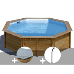 Kit piscine bois Gré Violette 2 Ø 5,00 x 1,27 m + Bâche hiver + Douche