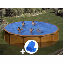 Piscine en acier ronde Mauritius Gré, aspect bois pour les baignades en été Fraicheur et détente au programme de l'été avec c ...
