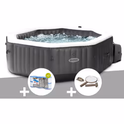 Spa gonflable octogonal 4 places noir de la marque Intex. Ce spa est le modèle haut de gamme de la gamme de jacuzzis gonflabl ...