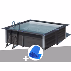 Kit piscine composite Gré Avant-Garde carrée 3,26 x 3,26 x 0,96 m + Bâche à bulles