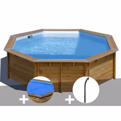 Kit piscine bois Gré Violette 2 Ø 5,00 x 1,27 m + Bâche à bulles + Douche