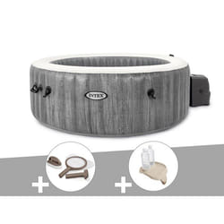 Kit spa gonflable Intex PureSpa Baltik rond Bulles 6 places + Kit d'entretien + Porte-verre