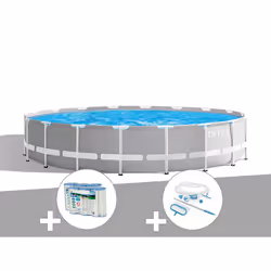 Kit piscine tubulaire Intex Prism Frame ronde 6,10 x 1,32 m + 6 cartouches de filtration + Kit d'entretien