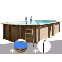 Kit piscine bois Gré Safran 2 6,20 x 3,95 x 1,36 m + Bâche à bulles + Douche