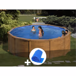 Piscine en acier ronde Mauritius Gré, aspect bois pour les baignades en été. Fraicheur et détente au programme de l'été avec  ...