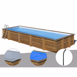 Kit piscine bois Gré Mint 10,10 x 4,18 x 1,46 m + Bâche hiver + Bâche à bulles + Douche