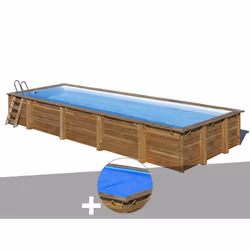 Kit piscine bois Gré Mint 10,10 x 4,18 x 1,46 m + Bâche à bulles