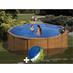 Piscine en acier ronde Mauritius Gré, aspect bois pour les baignades en été. Fraicheur et détente au programme de l'été avec ...