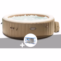 Spa gonflable de la marque Intex, modèle rond 6 places à bulles, coloris beige Ce spa Intex dispose de 140 diffuseurs à bulle ...