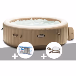 Spa gonflable de la marque Intex, modèle rond 6 places à bulles, coloris beige Ce spa Intex dispose de 140 diffuseurs à bulle ...