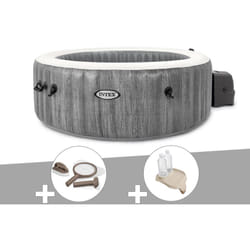 Kit spa gonflable Intex PureSpa Baltik rond Bulles 4 places + Kit d'entretien + Porte-verre
