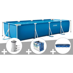 Kit piscine tubulaire rectangulaire Intex 4,50 x 2,20 x 0,84 m + Filtration à cartouche + Bâche de protection + Bâche à bulles