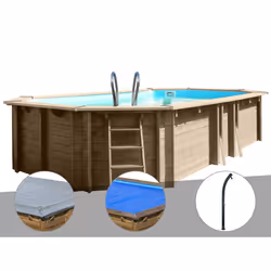 Kit piscine bois Gré Safran 2 6,20 x 3,95 x 1,36 m + Bâche hiver + Bâche à bulles + Douche