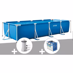 Kit piscine tubulaire rectangulaire Intex 4,50 x 2,20 x 0,84 m + Filtration à cartouche + Bâche à bulles