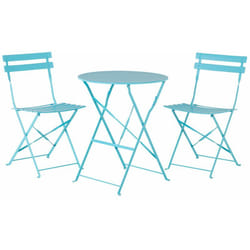Salon de jardin bistrot table et 2 chaises en acier bleu FIORI
