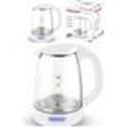 Bouilloire électrique - Théière électrique Blanche en VERRE 2200W 17L ELEMENT INOX Fontaine à Eau chaude.