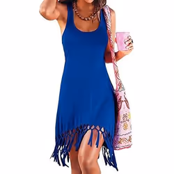 RANLE ROBE DÉTÉ SANS MANCHES POUR FEMME - JUPE À FRANGES - ROBE DE PL
