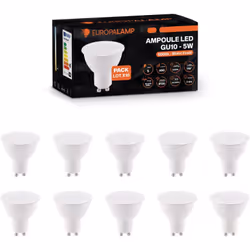 Description générale Lot de 10 Ampoules LED GU10 5W équivalent 40W, offrant un éclairage puissant et économique, idéal pour d ...