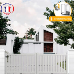 Portail aluminium coulissant ajouré en kit+ Motorisation dimension L.3500 (entre piliers) x H.1200 mm Blanc (ral 9010)