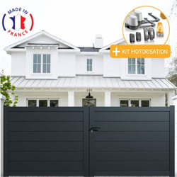 Portail aluminium battant plein en kit + Motorisation dimension L.3000 (entre piliers) x H.1500 mm motorisation lockyvia (à bras) Couleurs Gris (ral