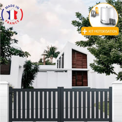 Portail aluminium coulissant ajouré en kit+ Motorisation dimension L.3000 (entre piliers) x H.1200 mm Gris (ral 7016)