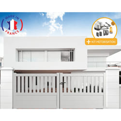 Portail aluminium battant semi-ajouré en kit + Motorisation dimension L.3000 (entre piliers) x H.1300 mm motorisation lockyvia (à bras) Couleurs