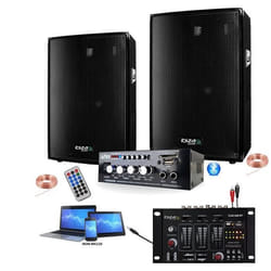 PACK SONO DJ 600W + AMPLI USB BLUETOOTH + 2 ENCEINTES 300W + TABLE DE MIXAGE USB + DIVERS CÂBLES PA DJ SONO MIX SOIREE MASION BAR