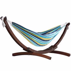 VIVERE HAMAC DOUBLE EN COTON AVEC SUPPORT EN PIN MASSIF (260 CM) - CAYO REEF