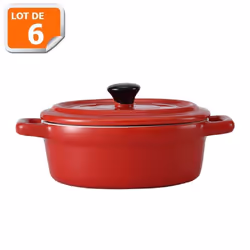Lot de 6 mini cocottes ovales rouges avec couvercle et poignées HobbyCook