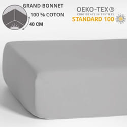 HOMEROKK Drap Housse 160 x 200 cm - 100 % coton - Bonnet 40 cm - Gris Clair
