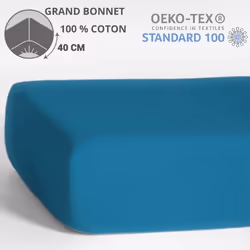 HOMEROKK Drap Housse 140 x 190 cm - 100 % coton - Bonnet 40 cm - Turquoise