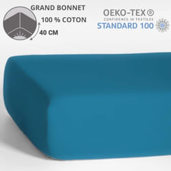 HOMEROKK Drap Housse 180 x 200 cm - 100 % coton - Bonnet 40 cm - Turquoise