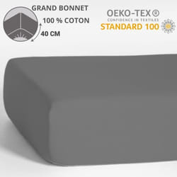 HOMEROKK Drap Housse 140 x 190 cm - 100 % coton - Bonnet 40 cm - Anthracite