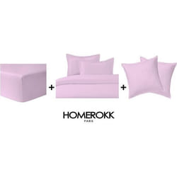 Ensemble de literie - HOMEROKK - Housse de couette 220x240 - 2 Taies 65x65 - Drap housse 140x190 - Rose pâle