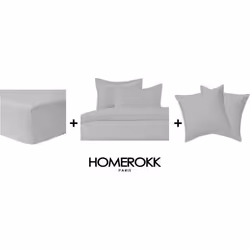 Ensemble de literie - HOMEROKK - Housse de couette 220x240 - 2 Taies 65x65 - Drap housse 140x190 - Gris clair