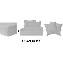 Ensemble de literie - HOMEROKK - Housse de couette 220x240 - 2 Taies 65x65 - Drap housse 140x190 - Gris clair