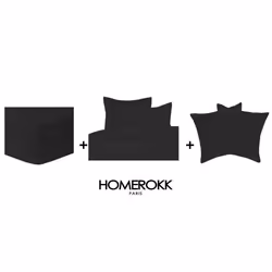 Ensemble de literie - HOMEROKK - Housse de couette 220x240 - 2 Taies 65x65 - Drap housse 140x190 - Noir