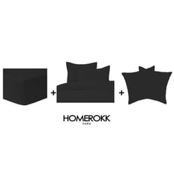 Ensemble de literie - HOMEROKK - Housse de couette 220x240 - 2 Taies 65x65 - Drap housse 140x190 - Noir