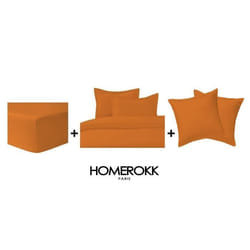 Ensemble de literie - HOMEROKK - Housse de couette 140x200 - Taie 65x65 - Drap housse 90x190 - Orange