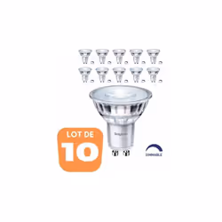Le lot de 10 ampoules LED GU10 5.5W (Eq. 50W) 2700K 38° Dimmable offre un éclairage performant et des économies d'énergie de ...