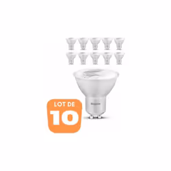 Le lot de 10 ampoules LED GU10 5W (Eq. 40W) 4200K 38° offre un éclairage performant et des économies d'énergie de plus de 80% ...