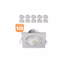 Le lot de 10 spots LED encastrables 3en1 carré alu 7W IP20 à pour particularité des spots avec interrupteur de couleur au dos ...