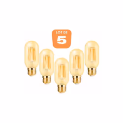 Le lot de 5 ampoules LED T45 filament 4W E27 2200K offre le design rétro des anciennes ampoules à filaments incandescentes to ...